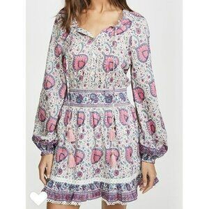 Alicia Bell Kylie Long Sleeve Mini Dress Pink Purple Paisley Print Boho Beachy